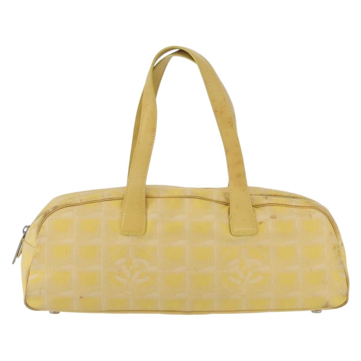 CHANEL New Travel Line Hand Bag Nylon Yellow Silver CC Auth LNZ232