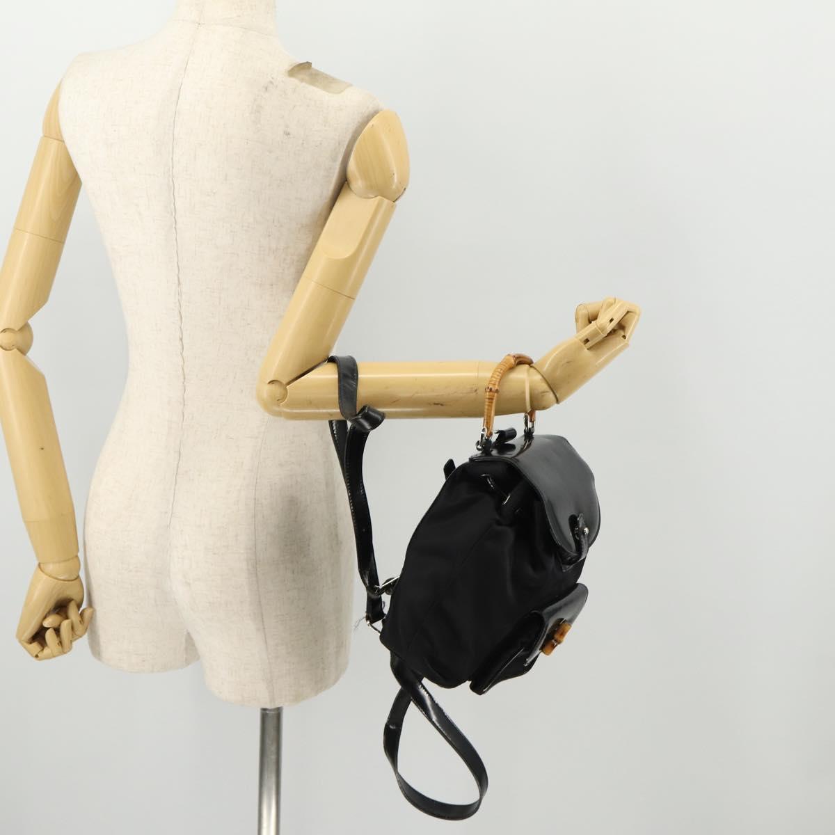 GUCCI Bamboo Backpack Patent leather Black Gold 003 2058 0030 Auth LNZ235