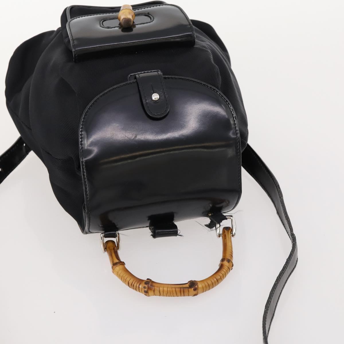 GUCCI Bamboo Backpack Patent leather Black Gold 003 2058 0030 Auth LNZ235