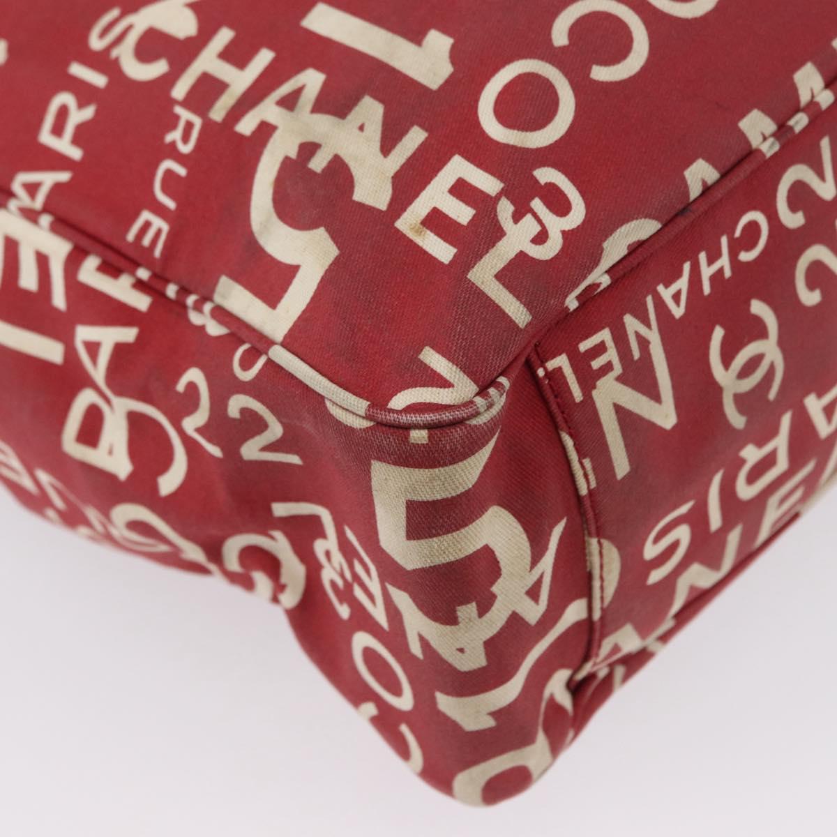 CHANEL By Sea Line Tote Bag Canvas Red CC Auth LNZ238A