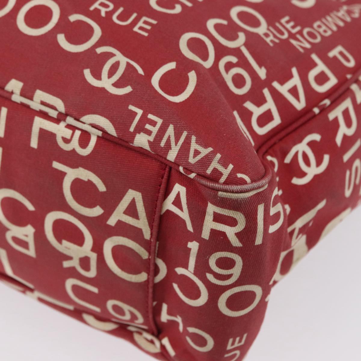 CHANEL By Sea Line Tote Bag Canvas Red CC Auth LNZ238A