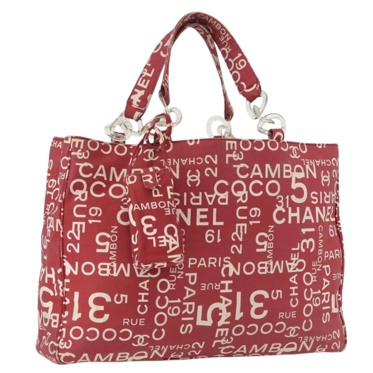 CHANEL By Sea Line Tote Bag Canvas Red CC Auth LNZ238A