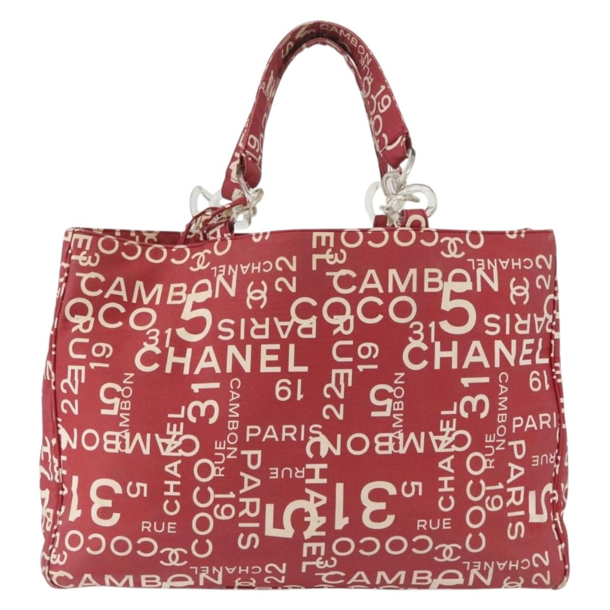 CHANEL By Sea Line Tote Bag Canvas Red CC Auth LNZ238A