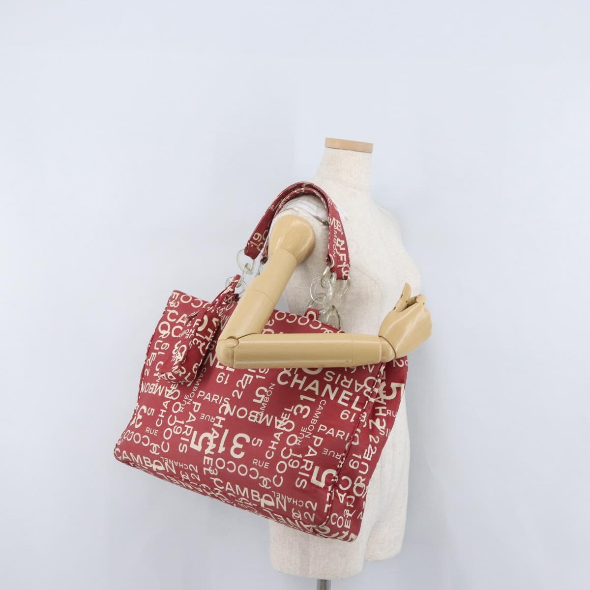 CHANEL By Sea Line Tote Bag Canvas Red CC Auth LNZ238A