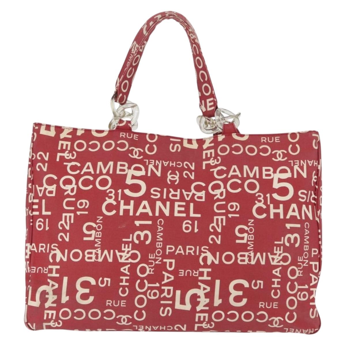 CHANEL By Sea Line Tote Bag Canvas Red CC Auth LNZ238A