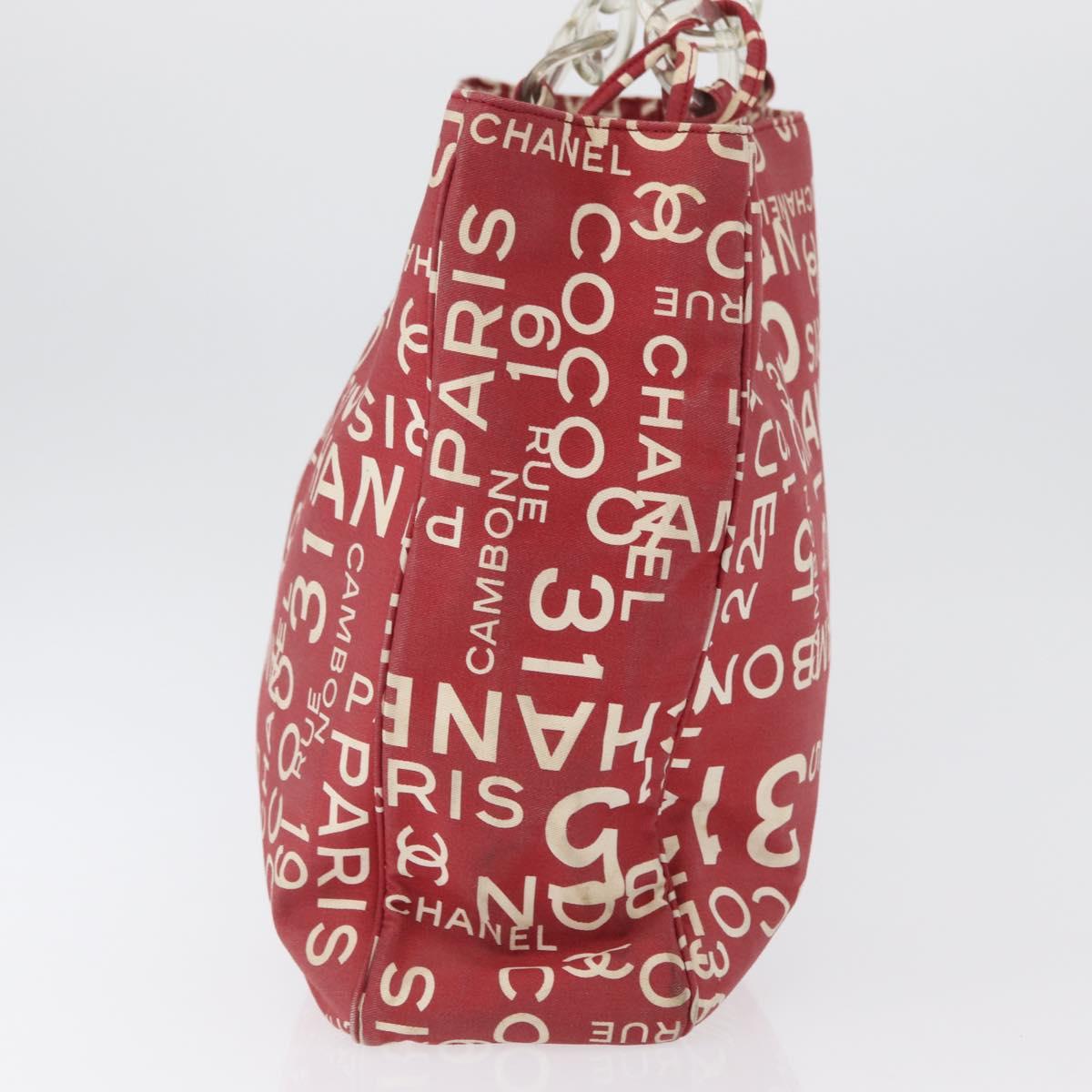 CHANEL By Sea Line Tote Bag Canvas Red CC Auth LNZ238A