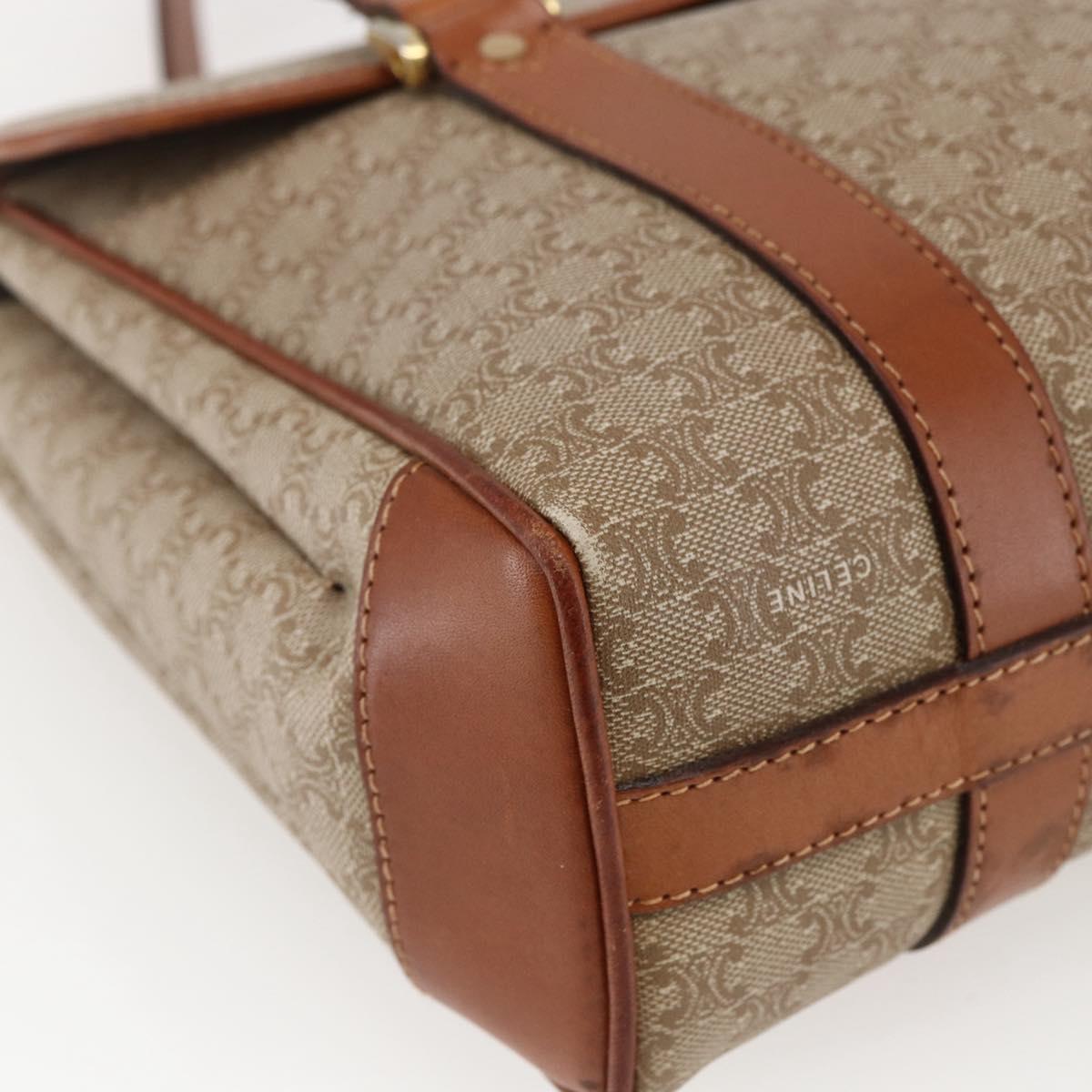 CELINE Macadam Canvas Hand Bag PVC Beige Gold Auth LNZ245
