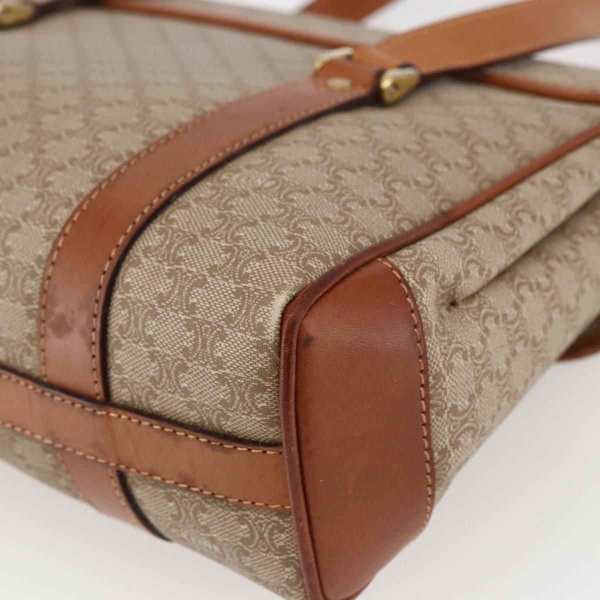 CELINE Macadam Canvas Hand Bag PVC Beige Gold Auth LNZ245