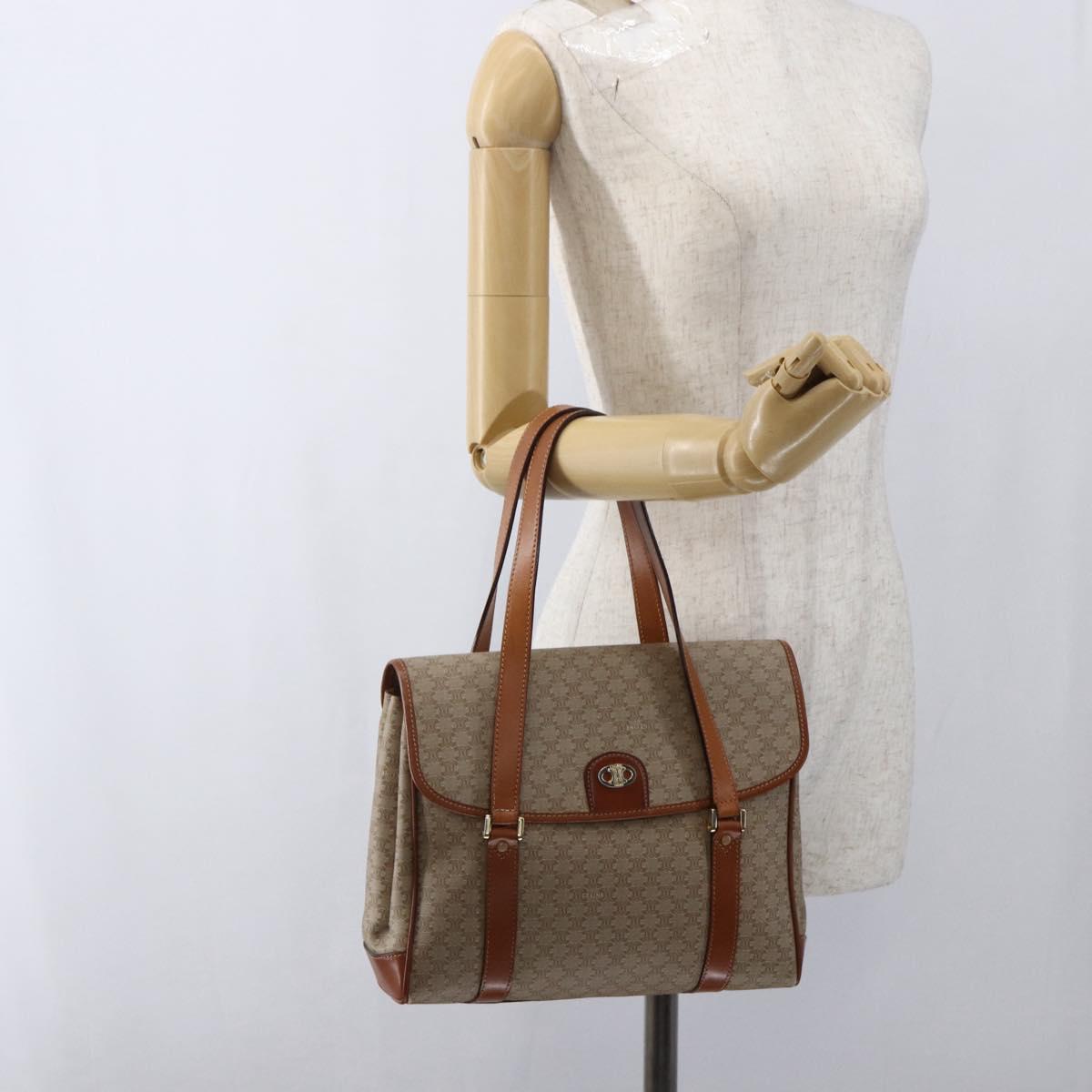 CELINE Macadam Canvas Hand Bag PVC Beige Gold Auth LNZ245