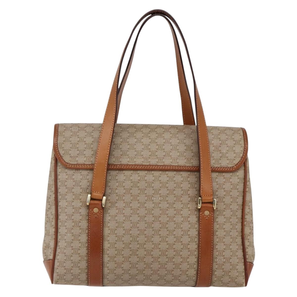 CELINE Macadam Canvas Hand Bag PVC Beige Gold Auth LNZ245