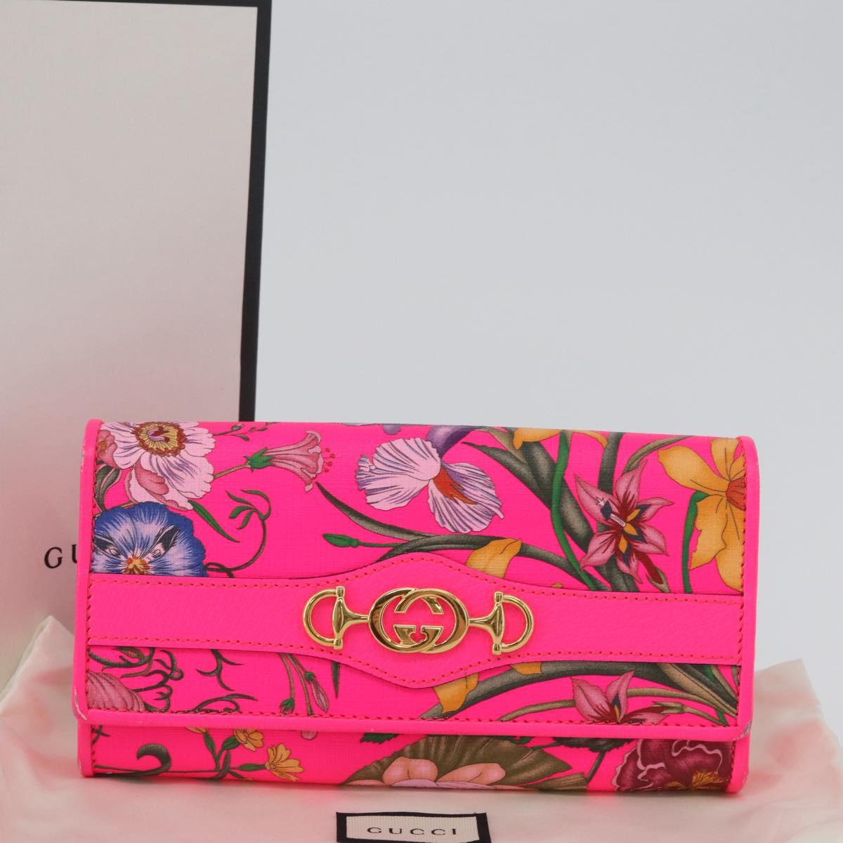 GUCCI Flora Continental Long Wallet Leather Pink Gold 536352 Auth LNZ249V