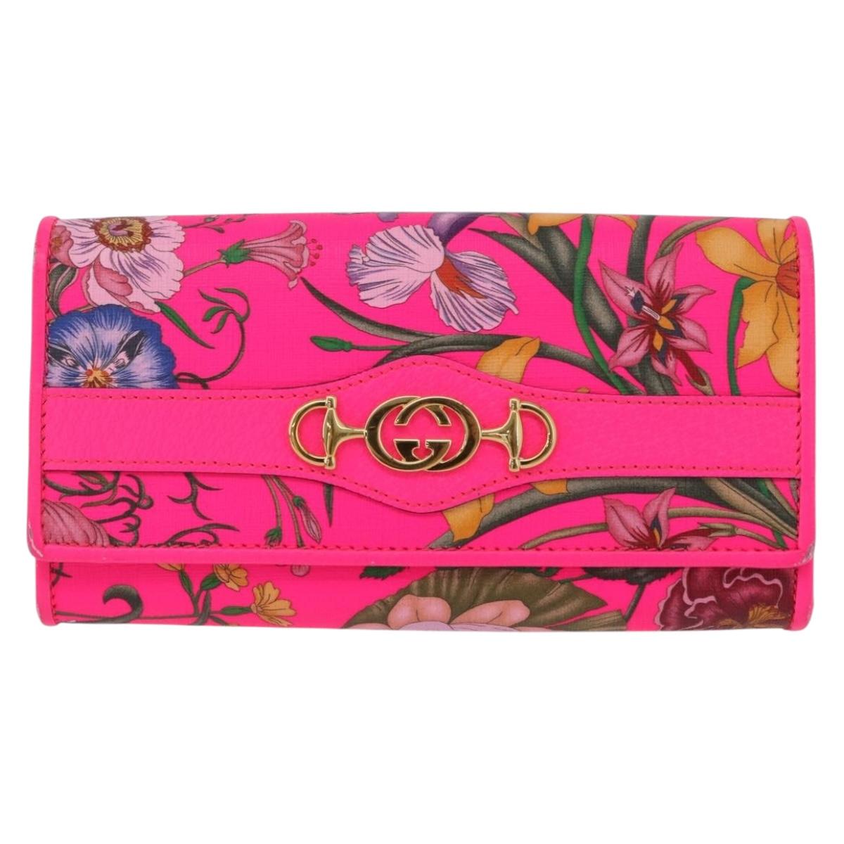 GUCCI Flora Continental Long Wallet Leather Pink Gold 536352 Auth LNZ249V