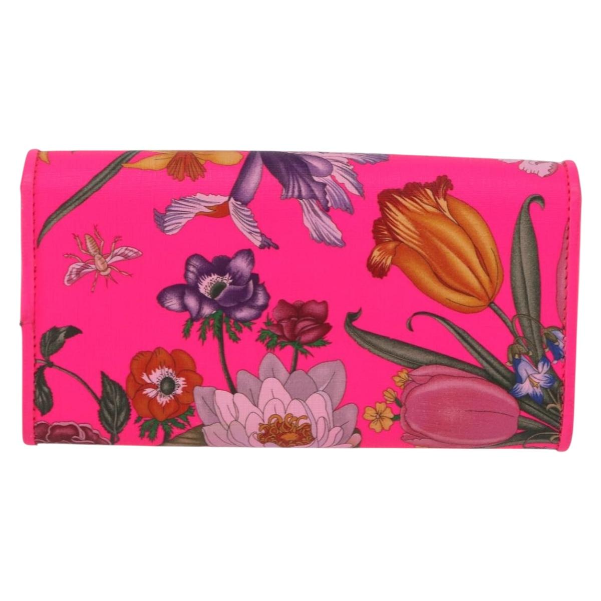 GUCCI Flora Continental Long Wallet Leather Pink Gold 536352 Auth LNZ249V