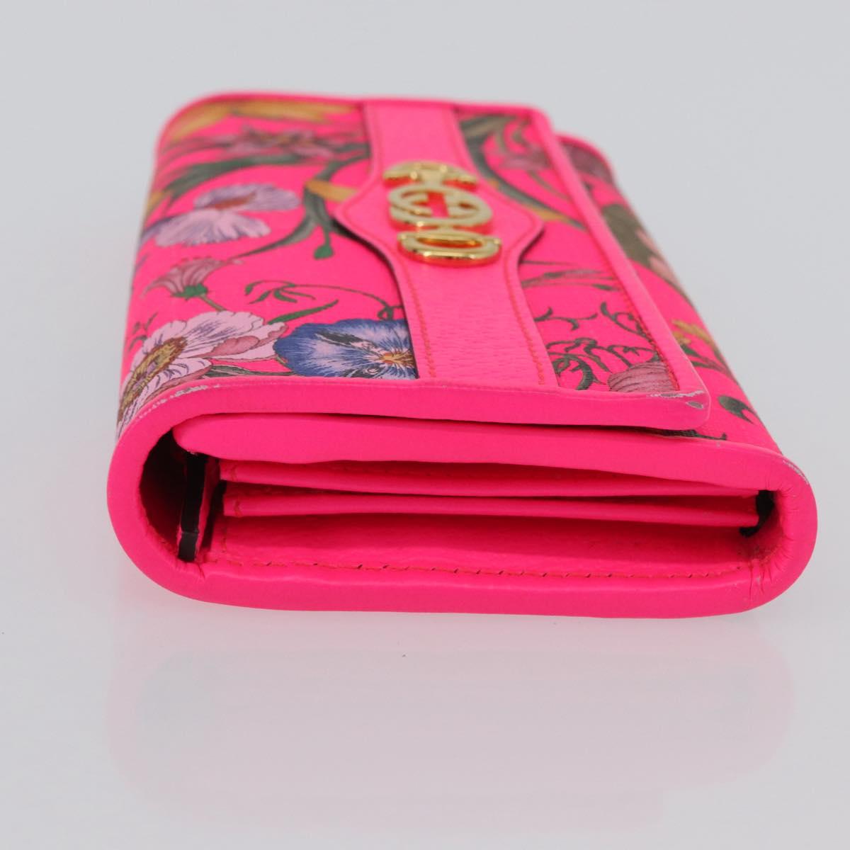 GUCCI Flora Continental Long Wallet Leather Pink Gold 536352 Auth LNZ249V