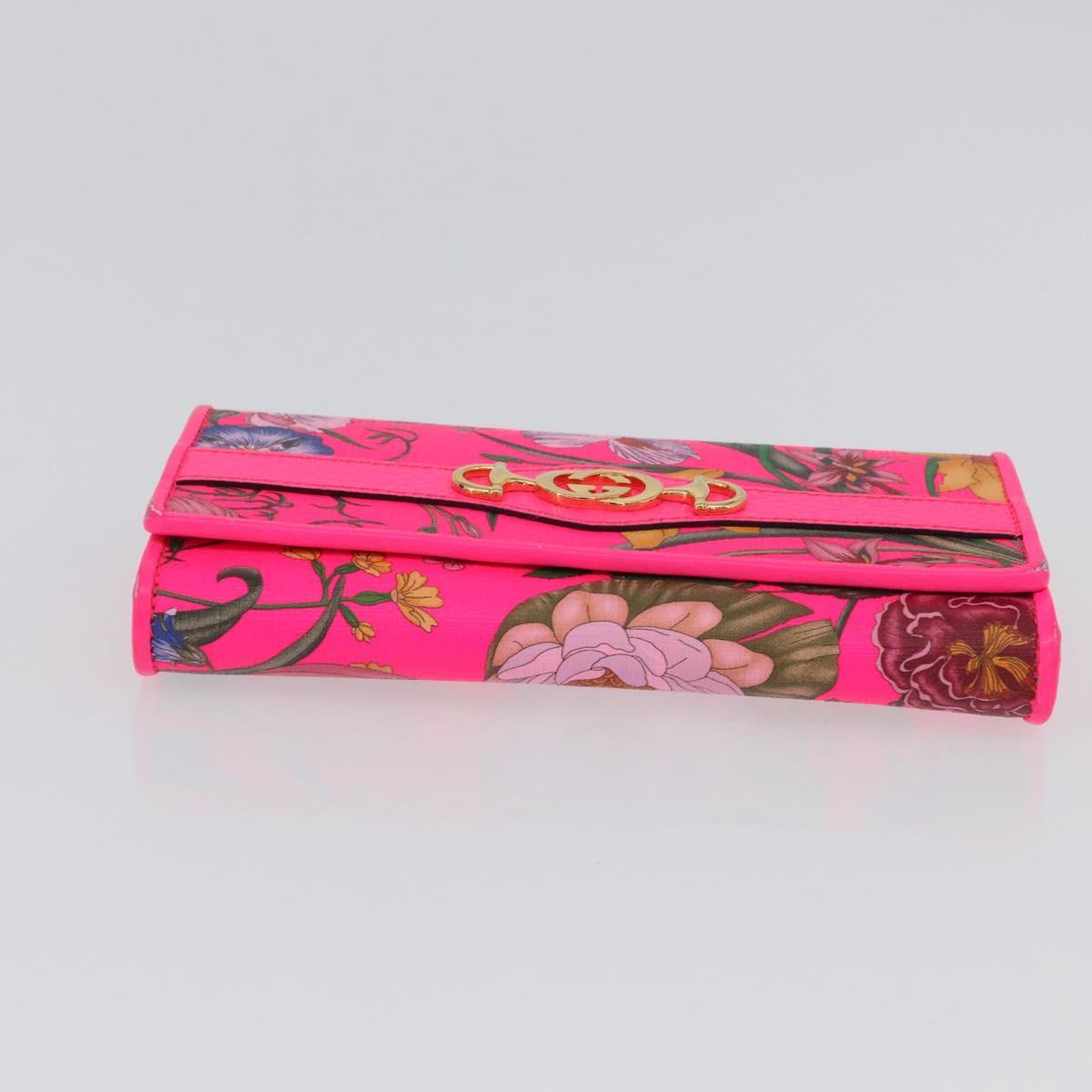 GUCCI Flora Continental Long Wallet Leather Pink Gold 536352 Auth LNZ249V