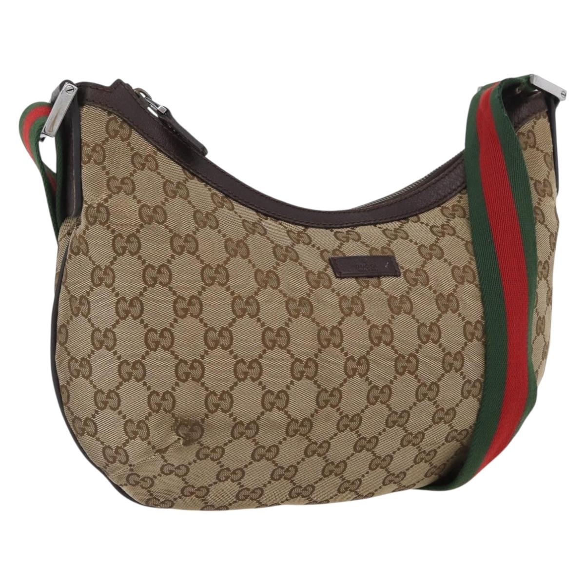 GUCCI Web Sherry Line GG Canvas Shoulder Bag Beige Gold 181092 Auth LNZ253