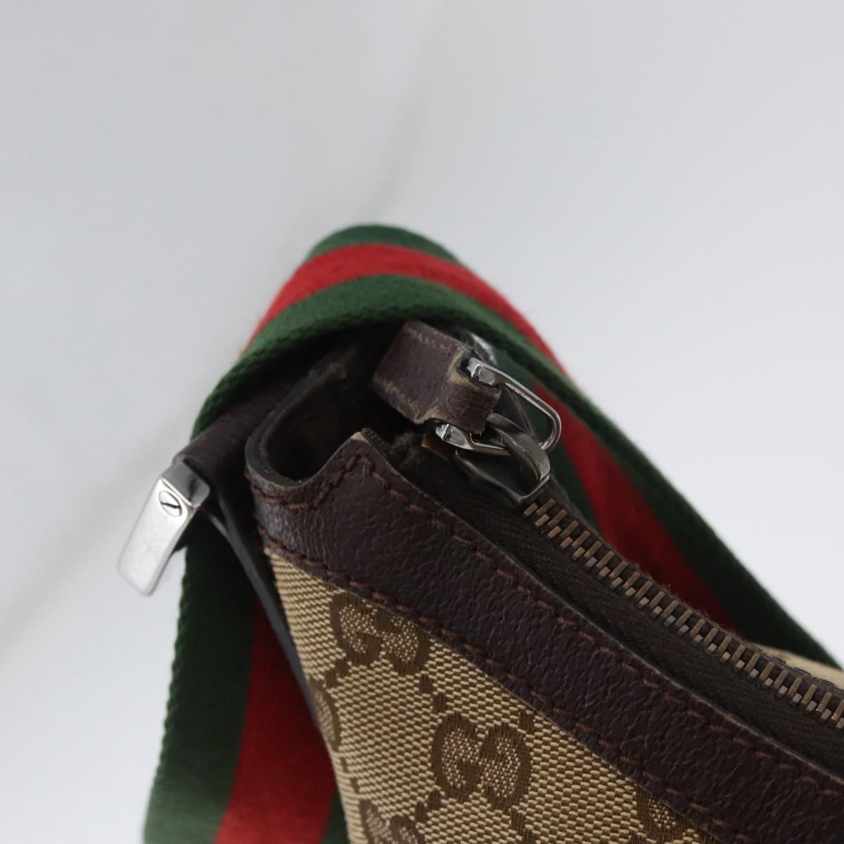 GUCCI Web Sherry Line GG Canvas Shoulder Bag Beige Gold 181092 Auth LNZ253