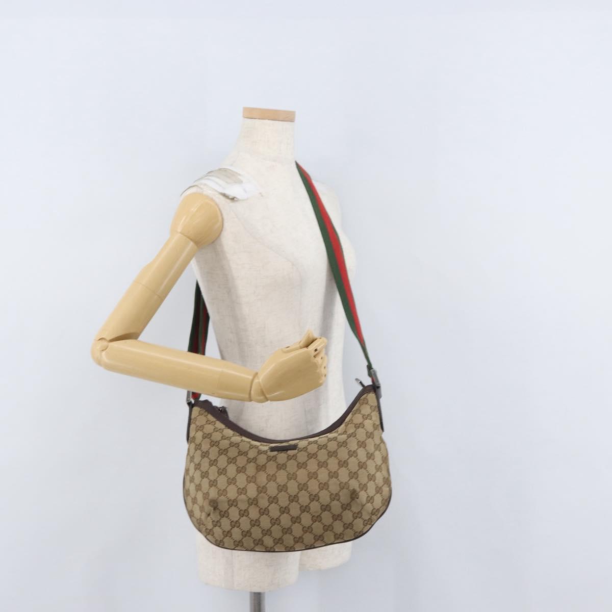 GUCCI Web Sherry Line GG Canvas Shoulder Bag Beige Gold 181092 Auth LNZ253