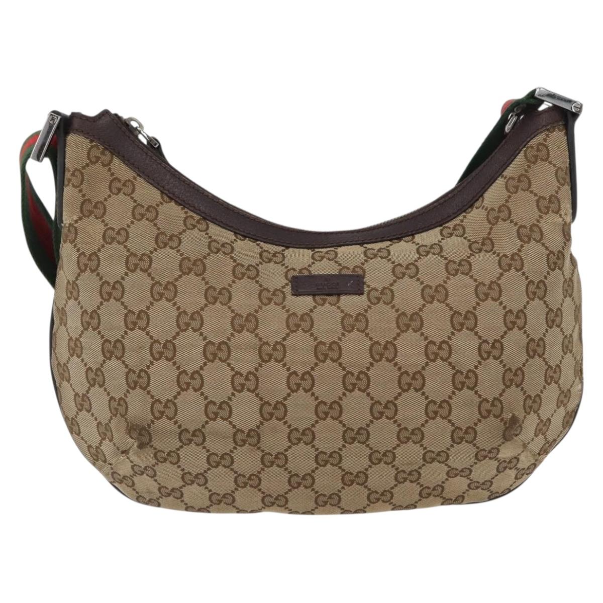 GUCCI Web Sherry Line GG Canvas Shoulder Bag Beige Gold 181092 Auth LNZ253