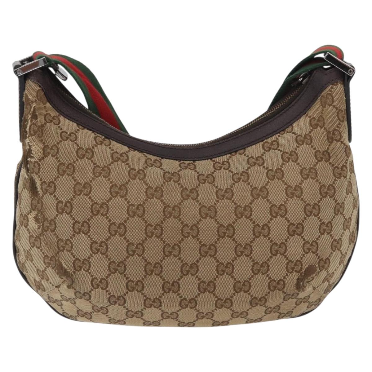 GUCCI Web Sherry Line GG Canvas Shoulder Bag Beige Gold 181092 Auth LNZ253