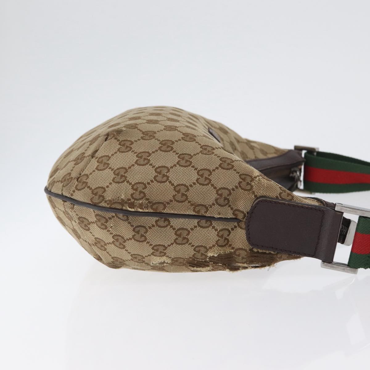 GUCCI Web Sherry Line GG Canvas Shoulder Bag Beige Gold 181092 Auth LNZ253