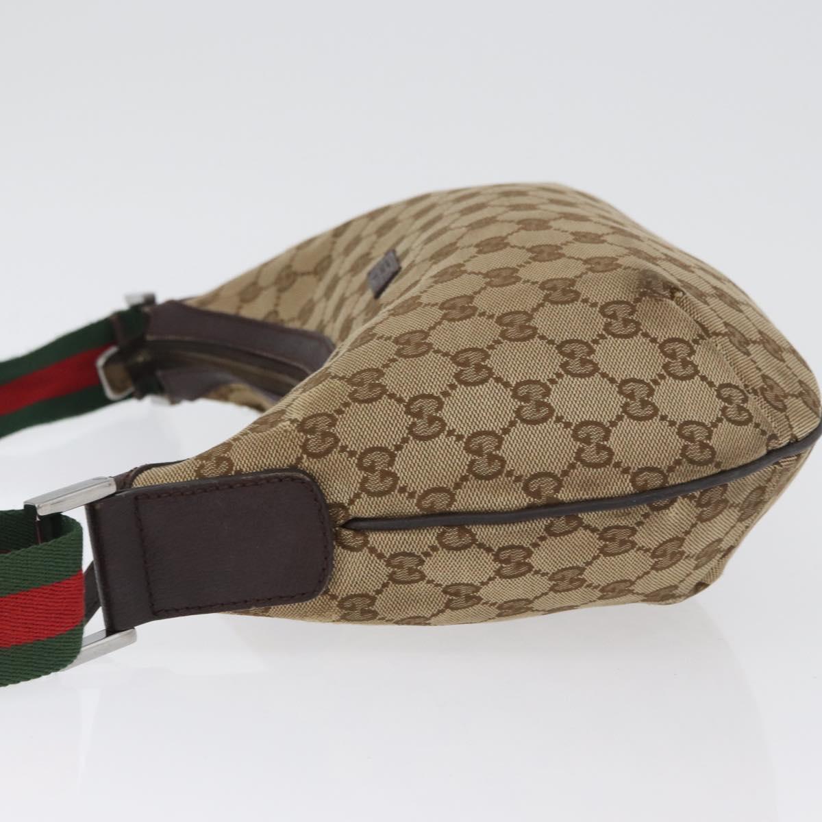 GUCCI Web Sherry Line GG Canvas Shoulder Bag Beige Gold 181092 Auth LNZ253