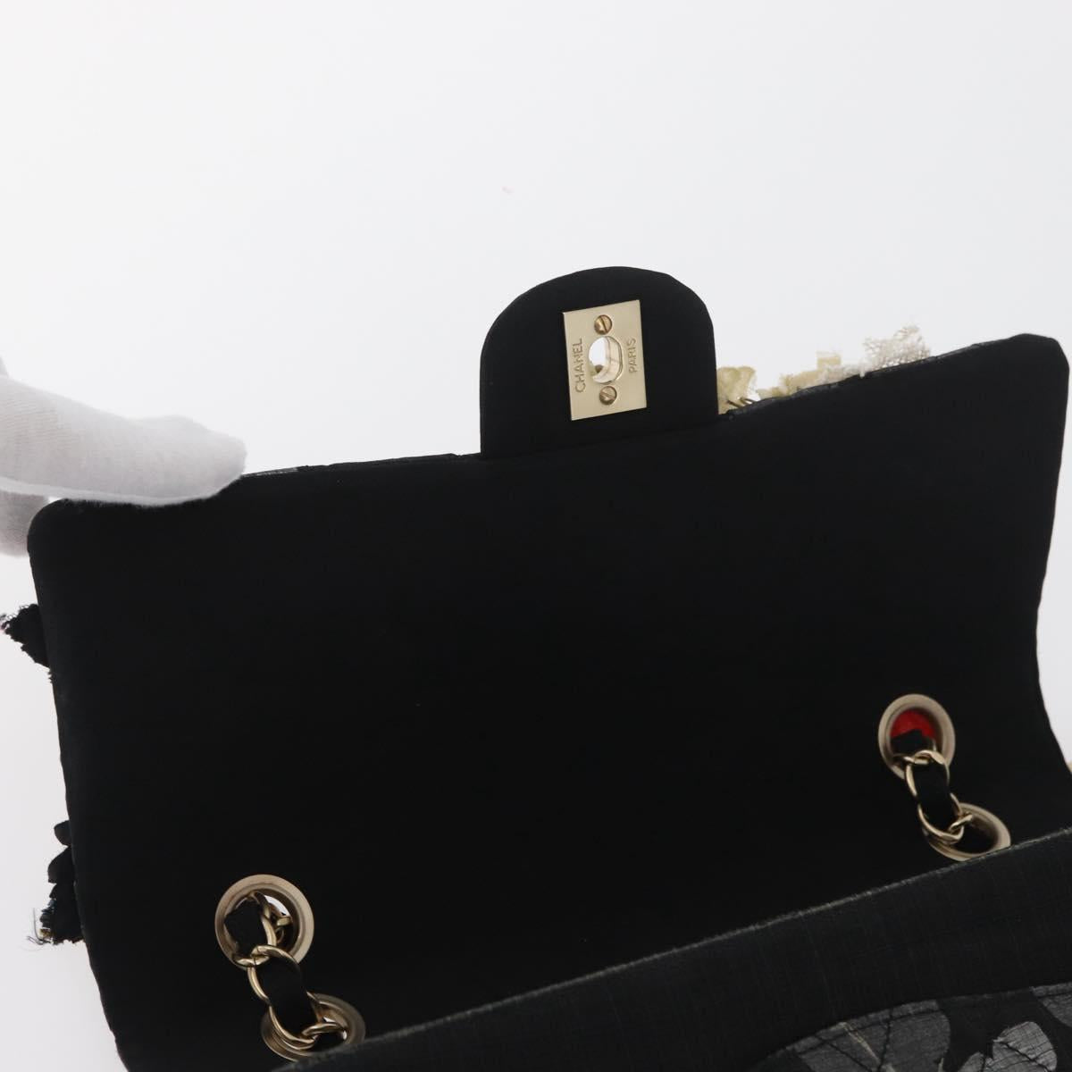CHANEL Matelasse 25 Chain Shoulder Bag cotton Gold Black CC Auth LNZ255SM