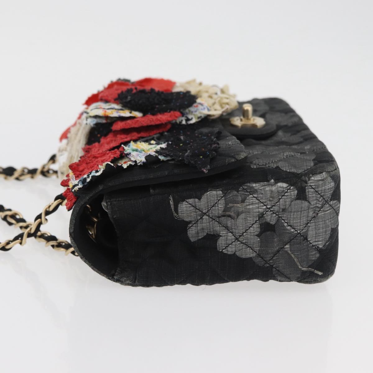 CHANEL Matelasse 25 Chain Shoulder Bag cotton Gold Black CC Auth LNZ255SM
