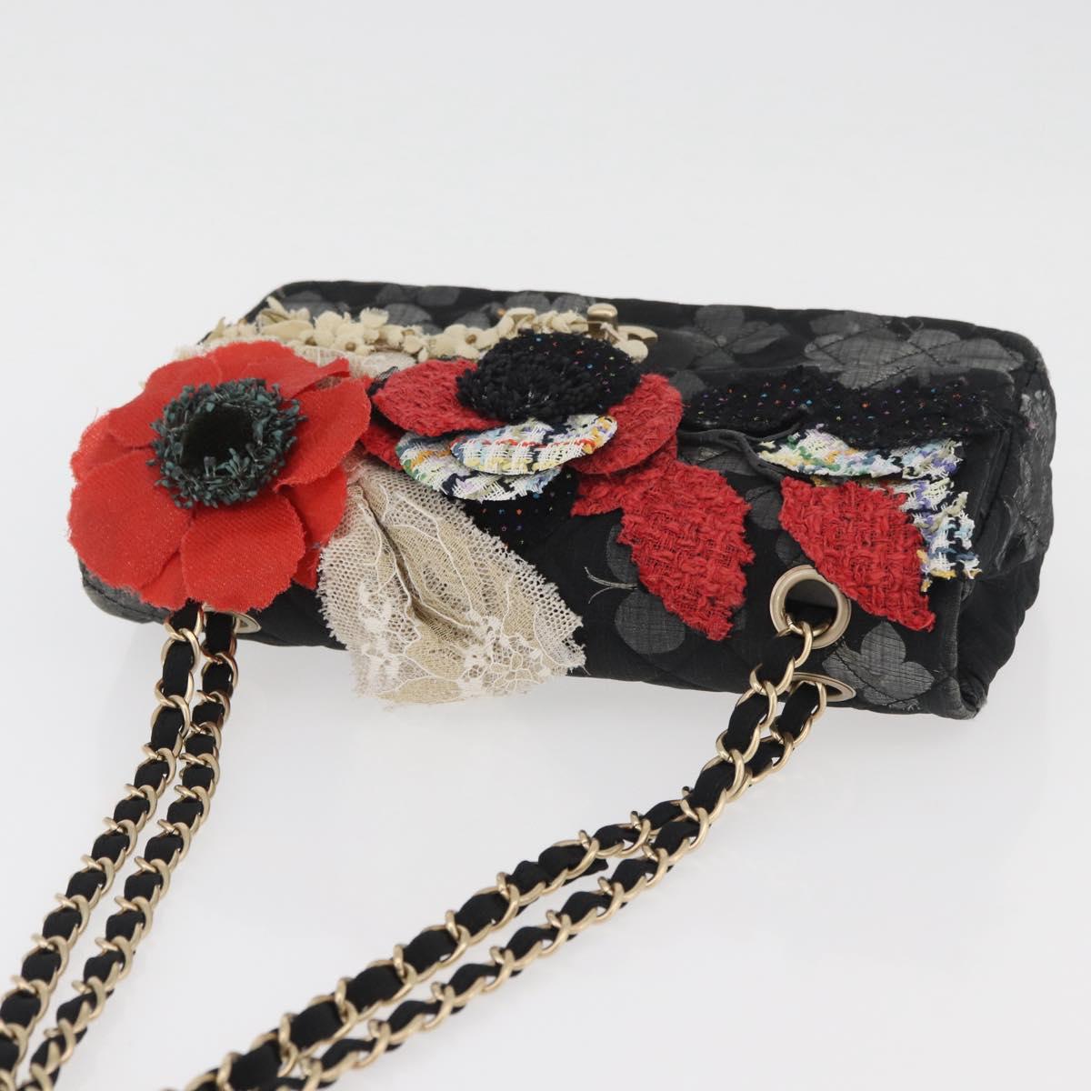 CHANEL Matelasse 25 Chain Shoulder Bag cotton Gold Black CC Auth LNZ255SM