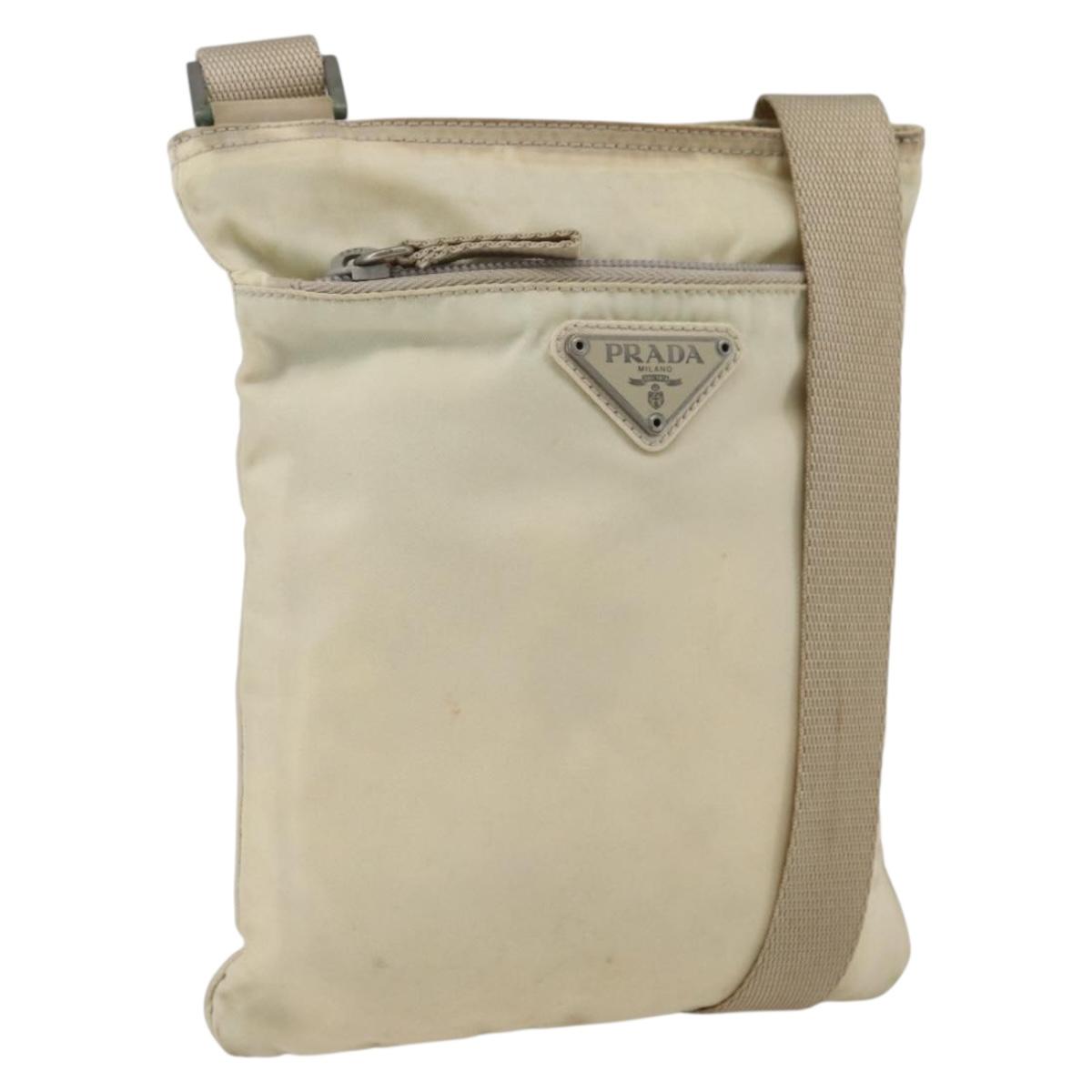 PRADA Shoulder Bag Nylon Ivory Silver Auth LNZ256
