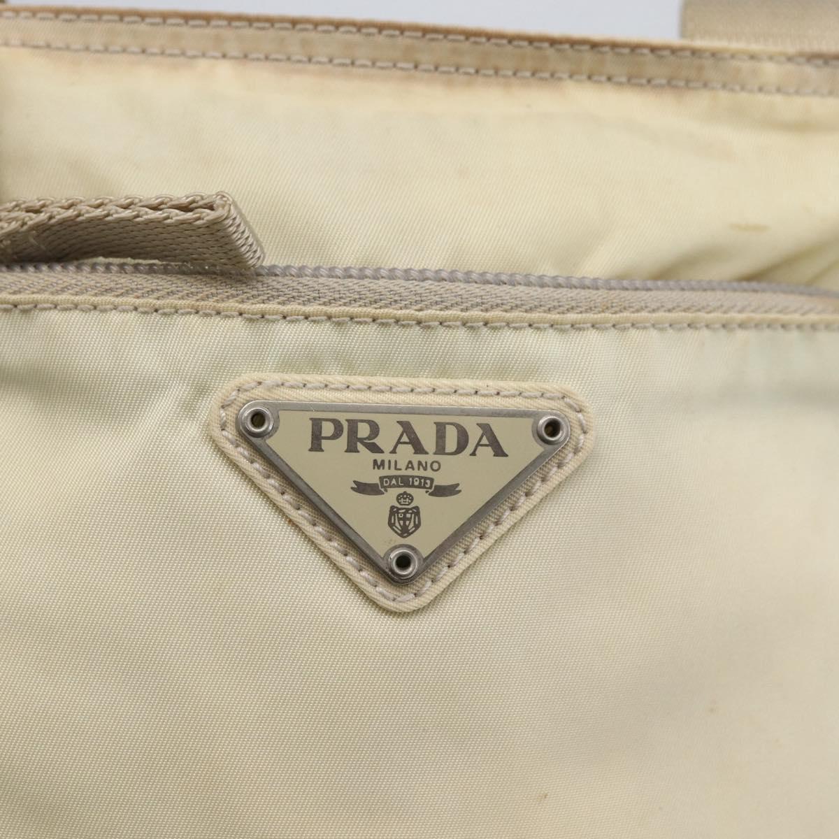 PRADA Shoulder Bag Nylon Ivory Silver Auth LNZ256