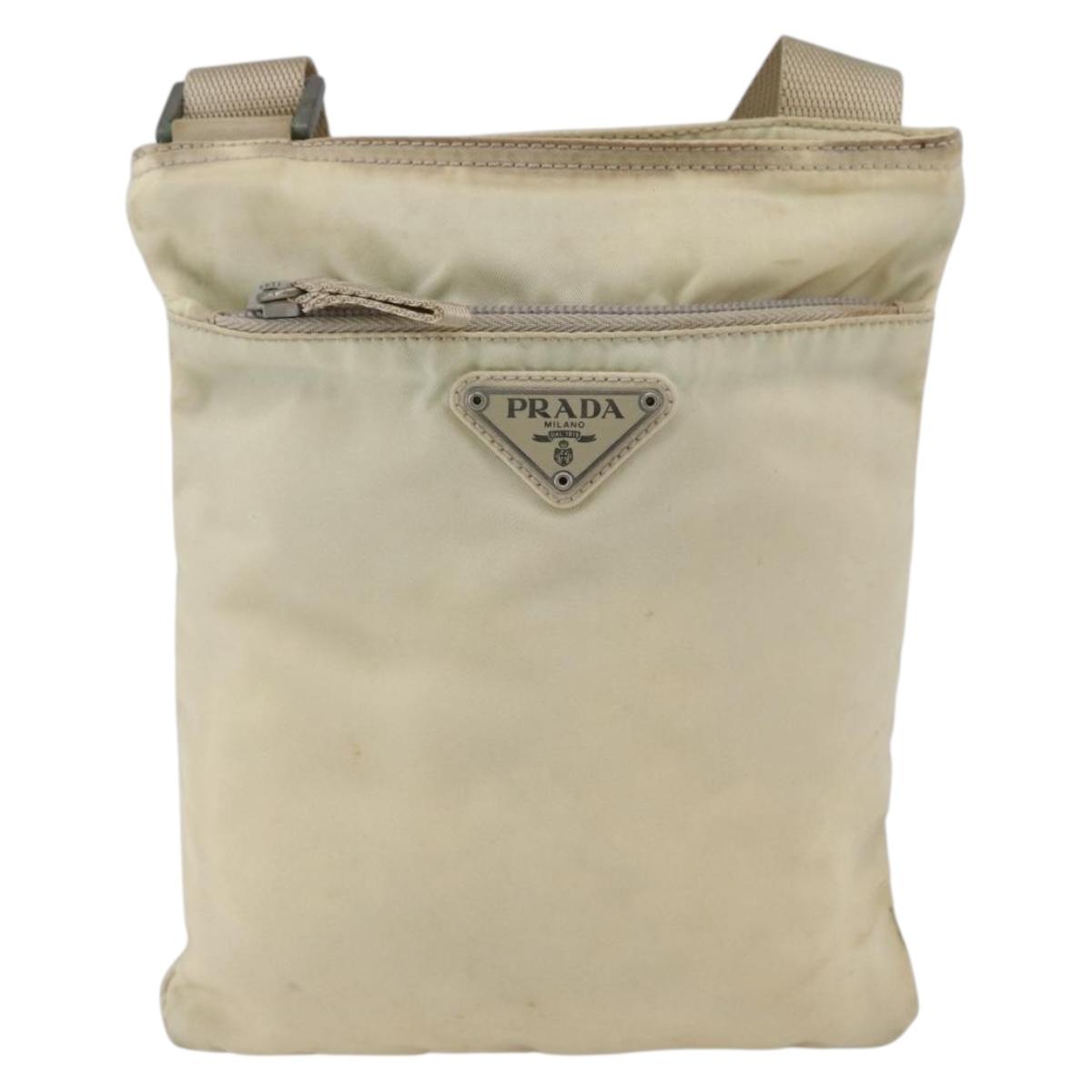 PRADA Shoulder Bag Nylon Ivory Silver Auth LNZ256