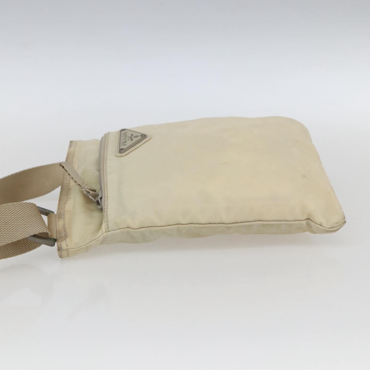 PRADA Shoulder Bag Nylon Ivory Silver Auth LNZ256