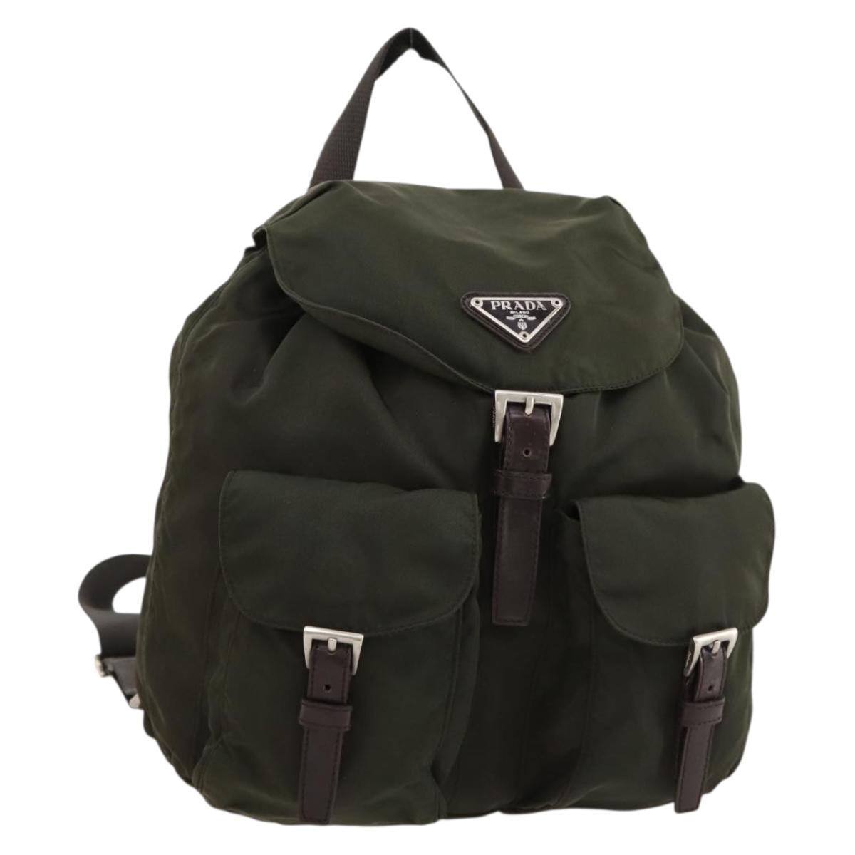 PRADA Backpack Nylon Khaki Silver Auth LNZ259