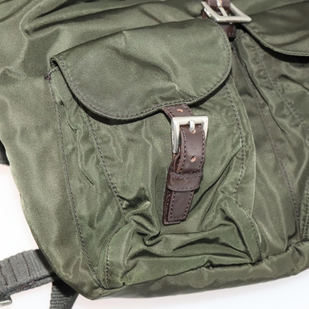 PRADA Backpack Nylon Khaki Silver Auth LNZ259