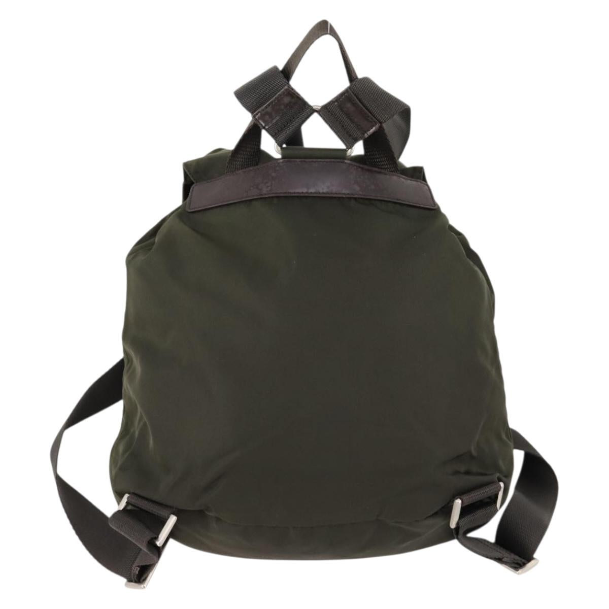 PRADA Backpack Nylon Khaki Silver Auth LNZ259