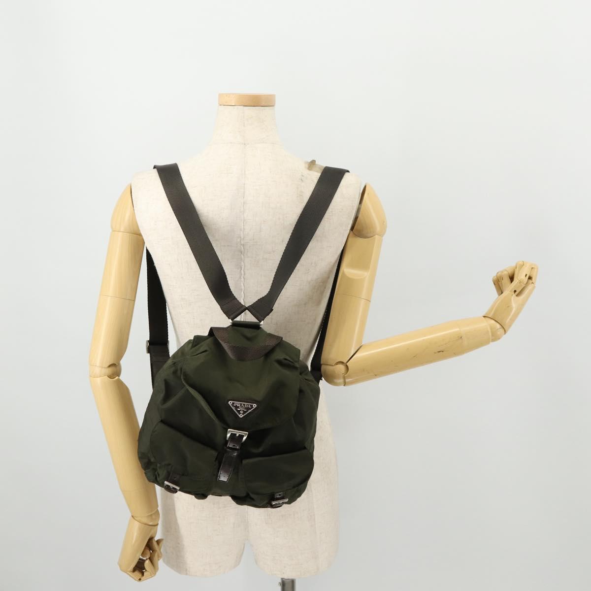 PRADA Backpack Nylon Khaki Silver Auth LNZ259