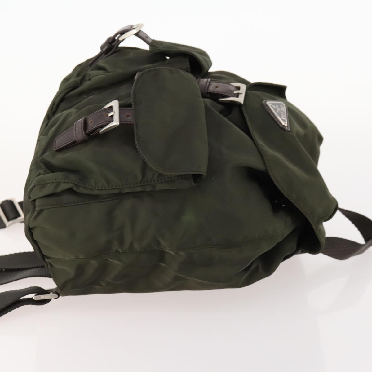 PRADA Backpack Nylon Khaki Silver Auth LNZ259