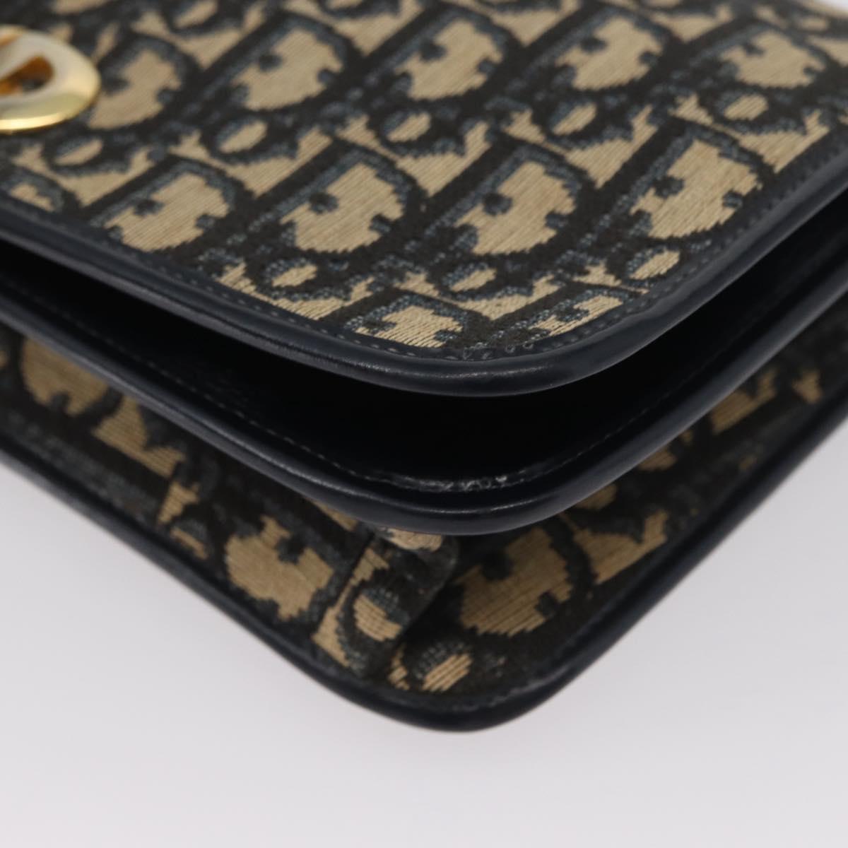 Christian Dior Trotter Canvas Chain Shoulder Bag Navy Gold Auth LNZ261