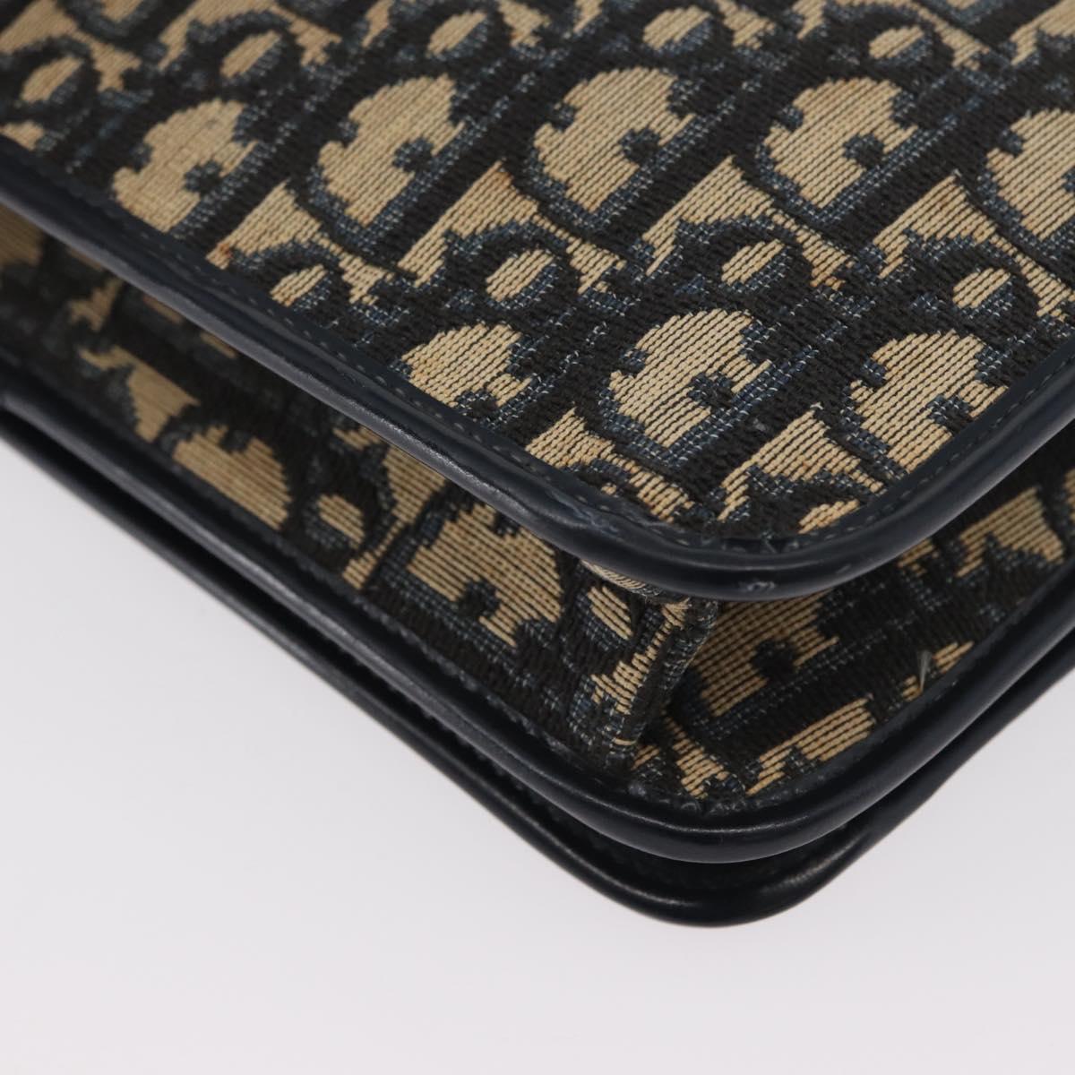 Christian Dior Trotter Canvas Chain Shoulder Bag Navy Gold Auth LNZ261