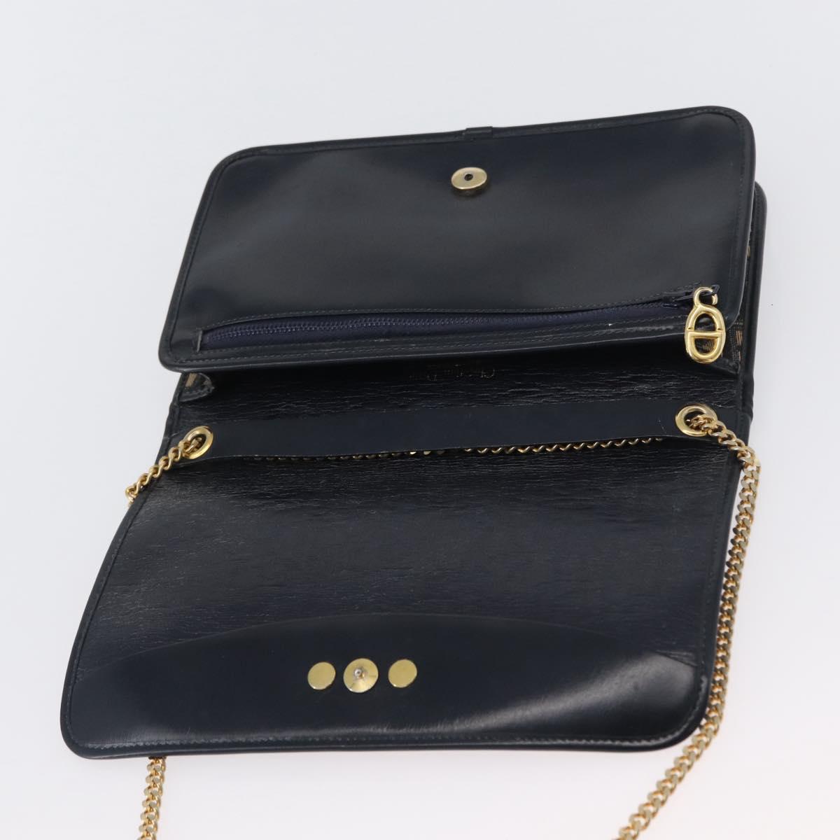 Christian Dior Trotter Canvas Chain Shoulder Bag Navy Gold Auth LNZ261