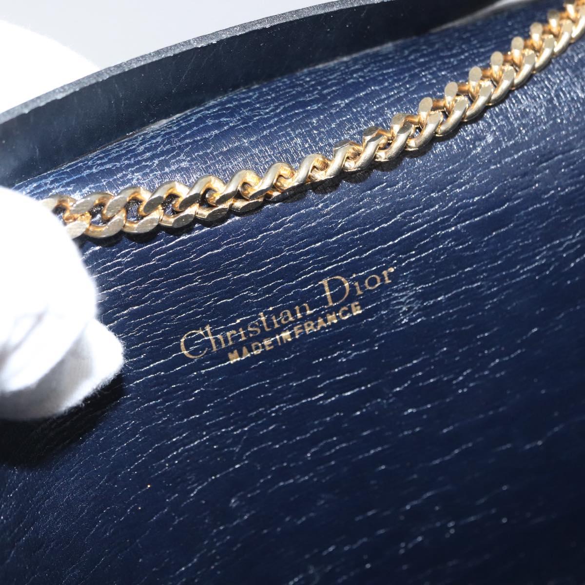 Christian Dior Trotter Canvas Chain Shoulder Bag Navy Gold Auth LNZ261
