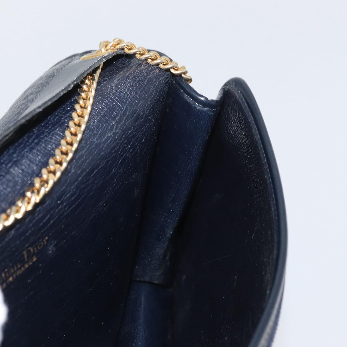 Christian Dior Trotter Canvas Chain Shoulder Bag Navy Gold Auth LNZ261