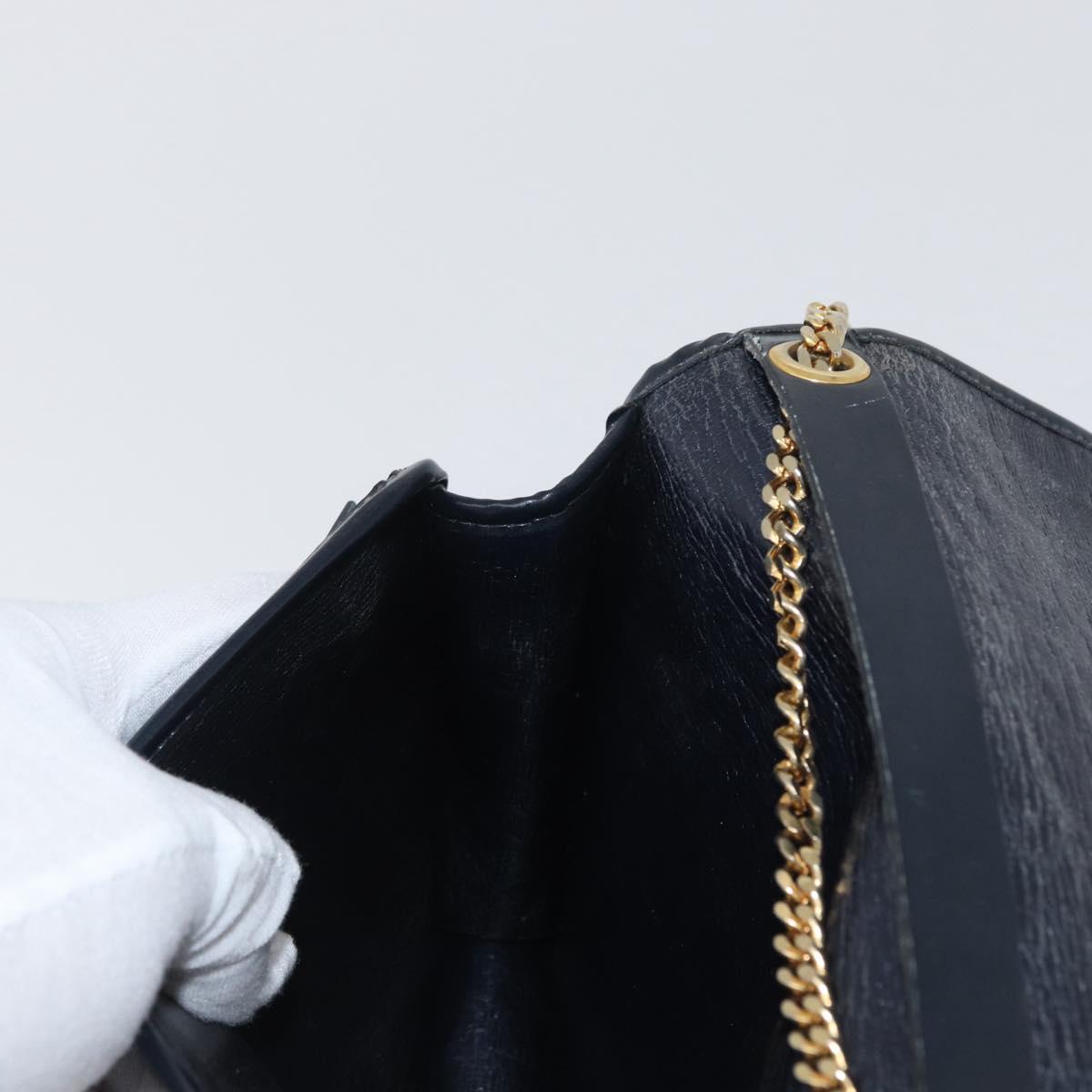 Christian Dior Trotter Canvas Chain Shoulder Bag Navy Gold Auth LNZ261