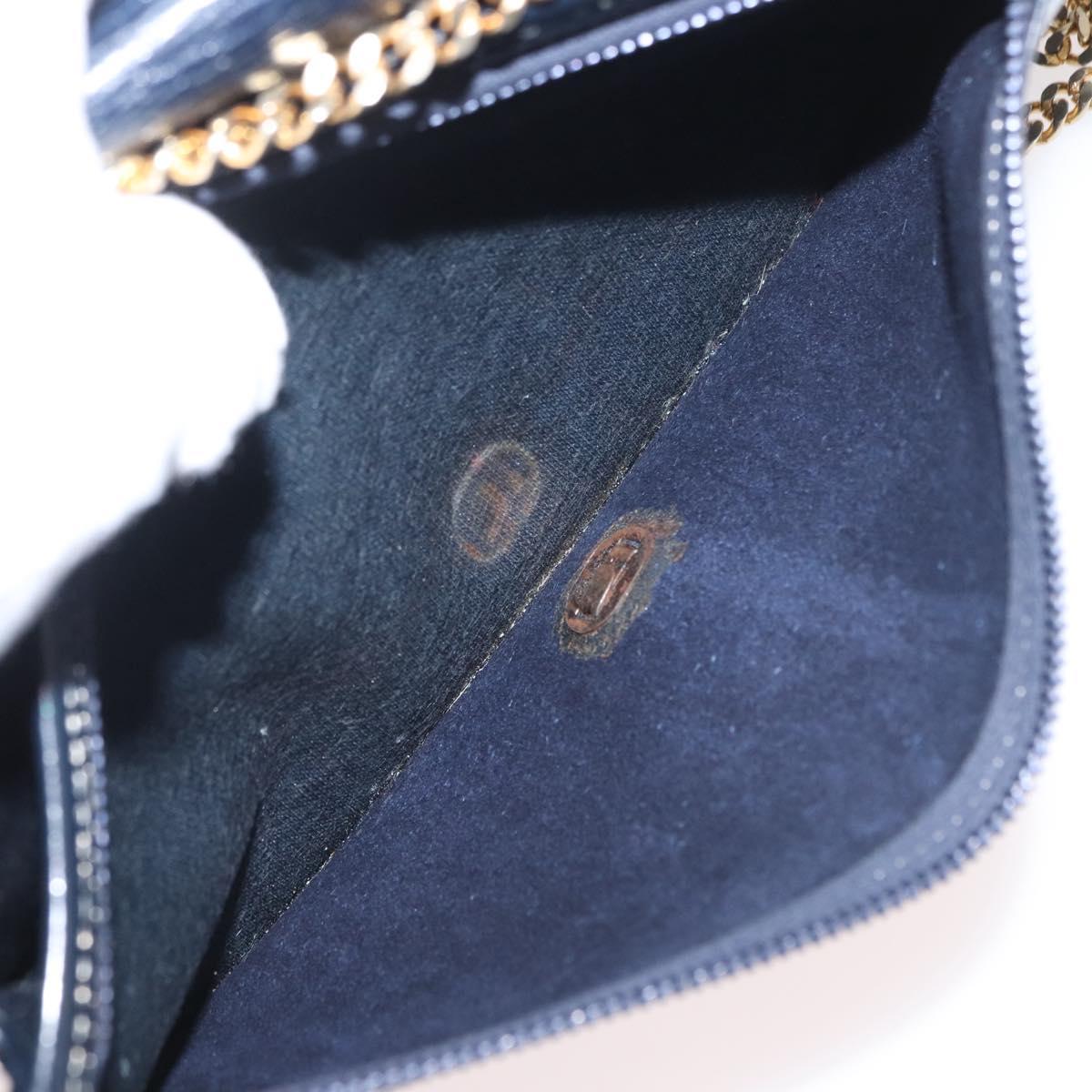 Christian Dior Trotter Canvas Chain Shoulder Bag Navy Gold Auth LNZ261