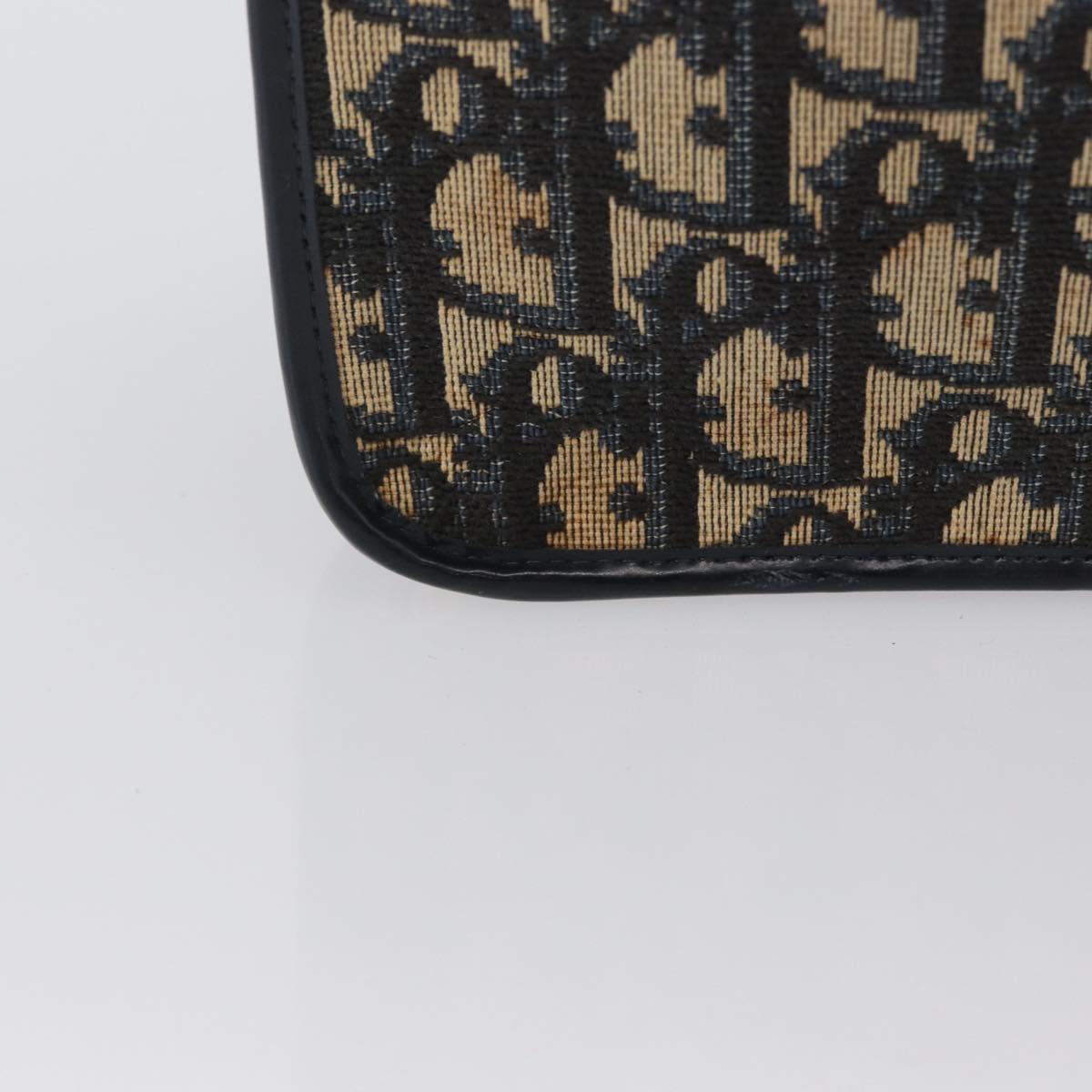 Christian Dior Trotter Canvas Chain Shoulder Bag Navy Gold Auth LNZ261