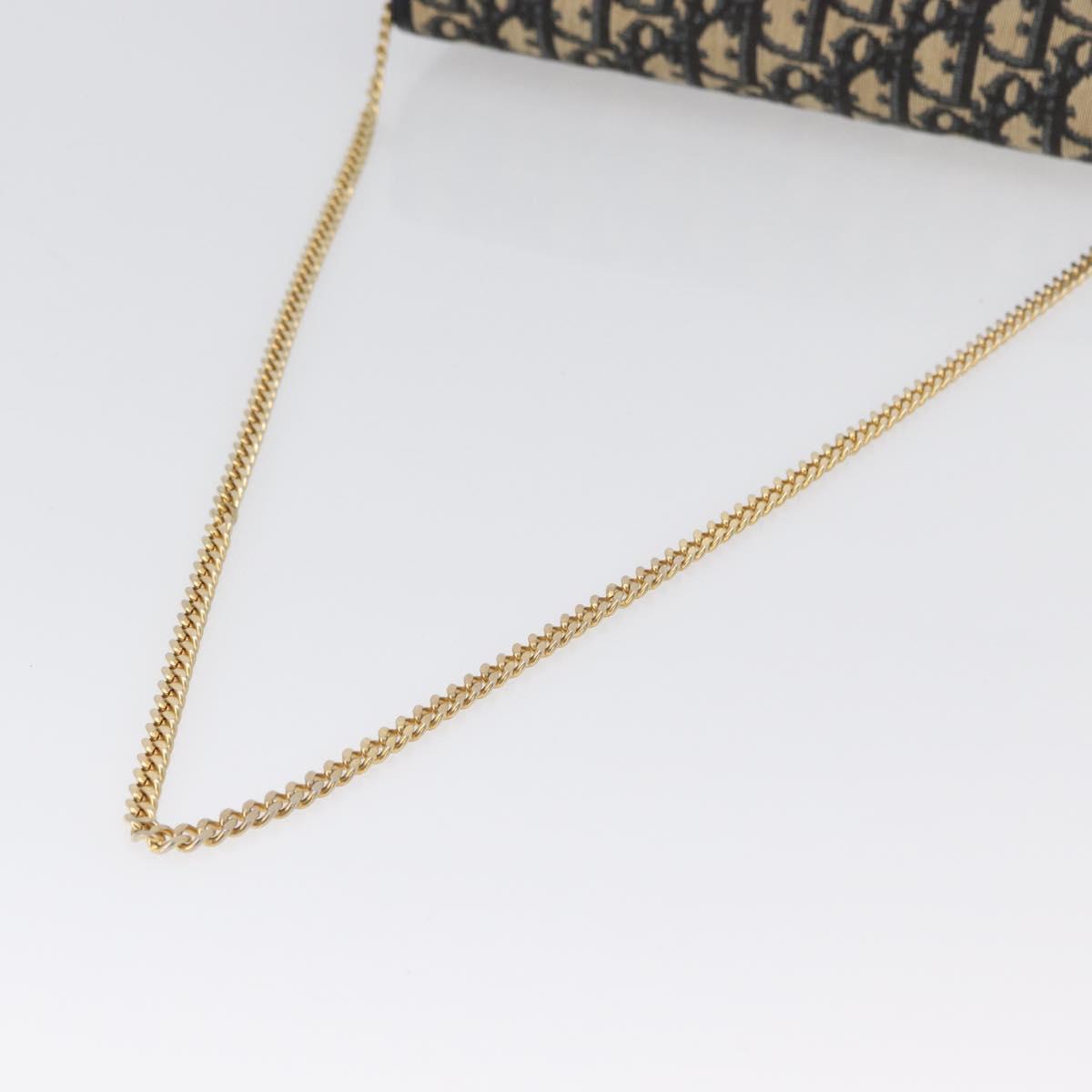 Christian Dior Trotter Canvas Chain Shoulder Bag Navy Gold Auth LNZ261