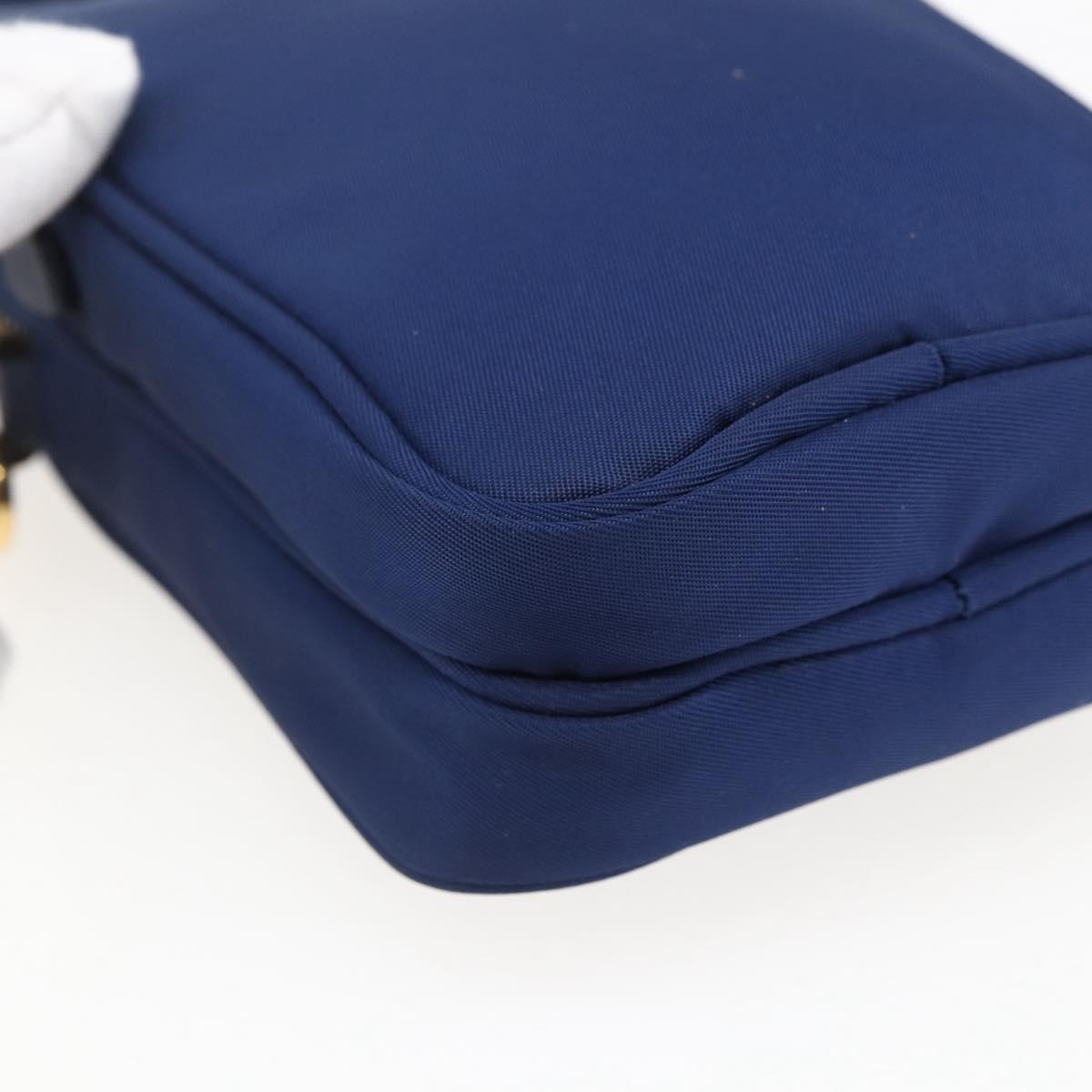 PRADA Shoulder Bag Nylon Blue Gold Auth LNZ265V