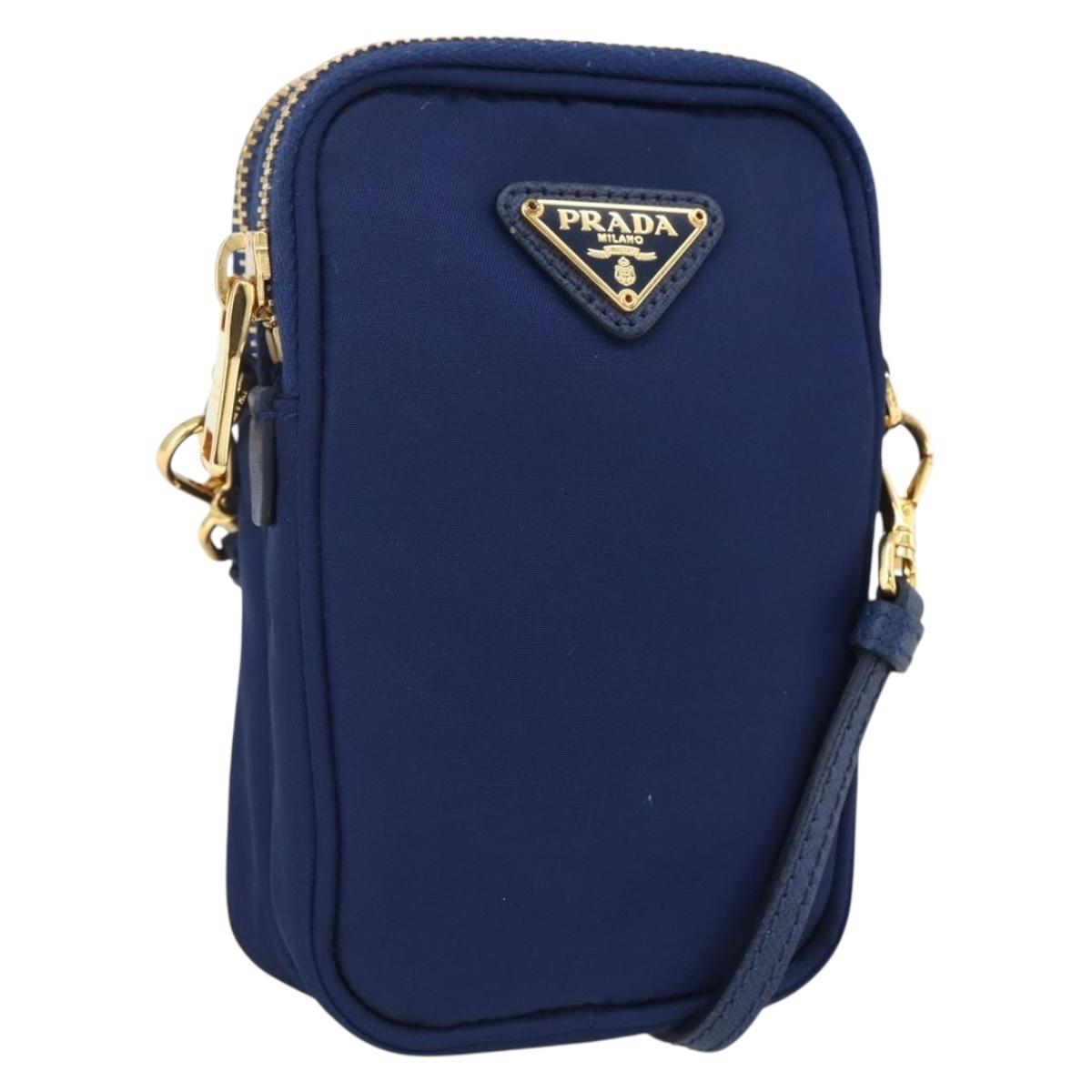 PRADA Shoulder Bag Nylon Blue Gold Auth LNZ265V