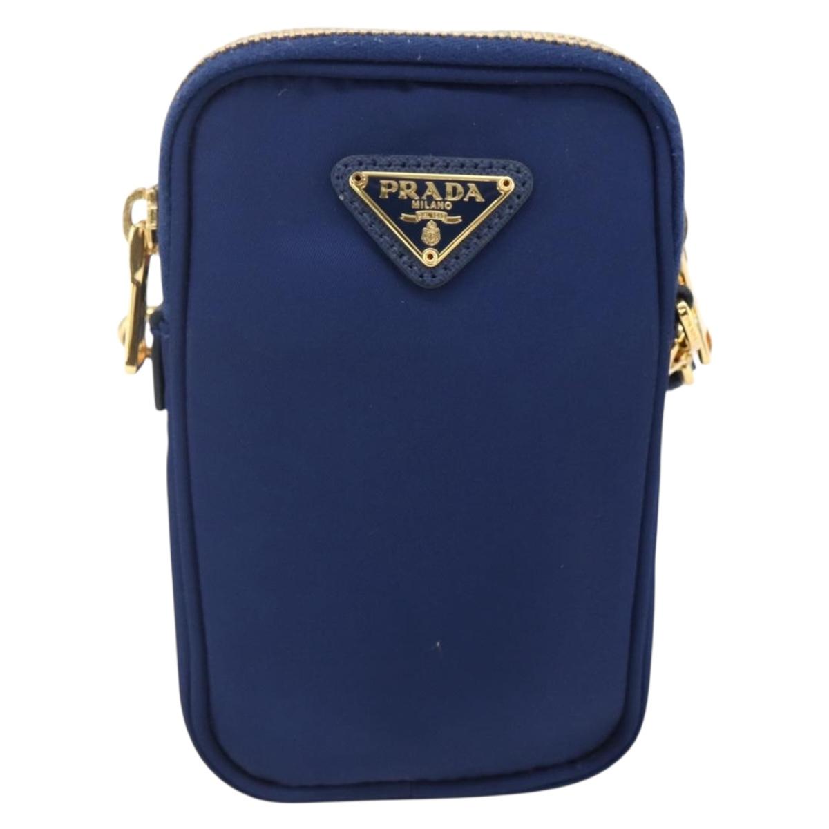 PRADA Shoulder Bag Nylon Blue Gold Auth LNZ265V